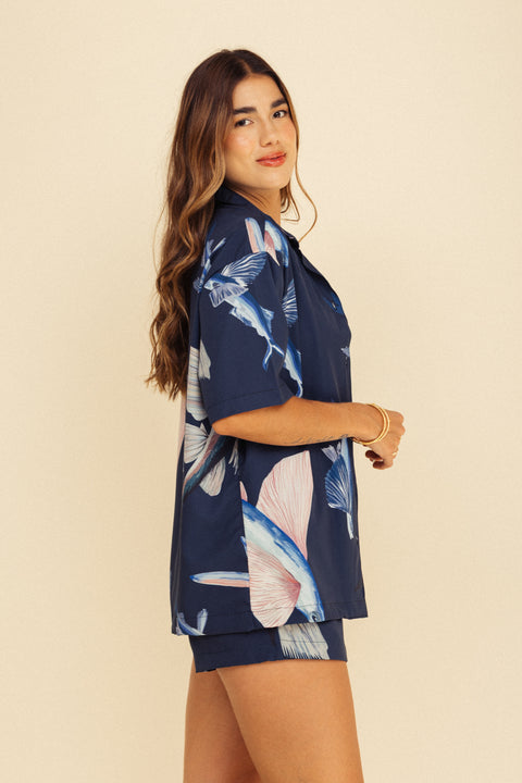 Camisa Mar Pez Volador Azul