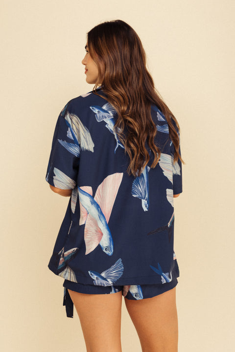 Camisa Mar Pez Volador Azul