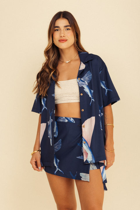 Camisa Mar Pez Volador Azul