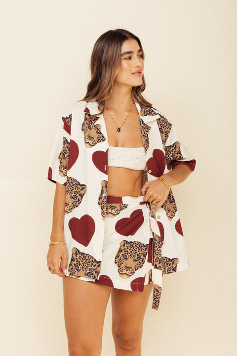 Camisa Mundo Felinos Marfil
