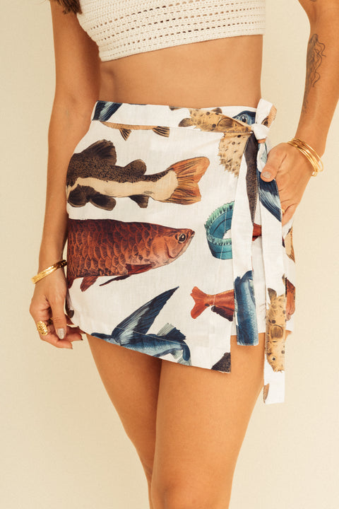 Minifalda Tierra Peces Marfil