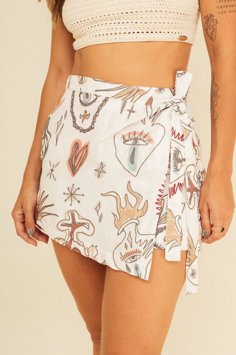 Minifalda Verano Corazones Marfil
