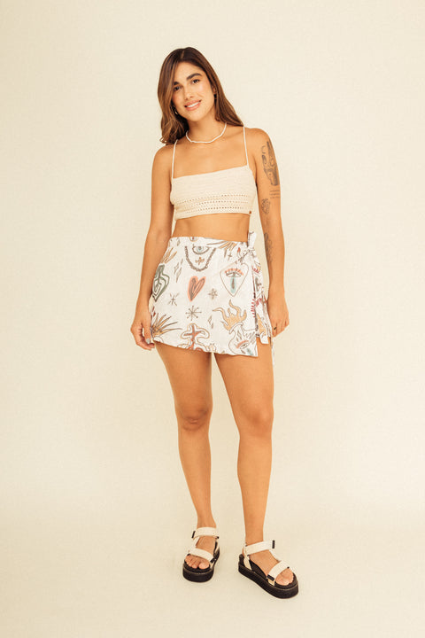 Minifalda Verano Corazones Marfil