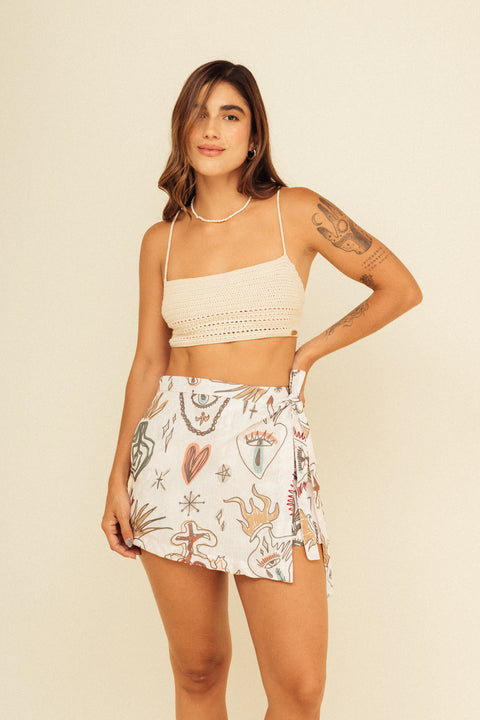 Minifalda Verano Corazones Marfil