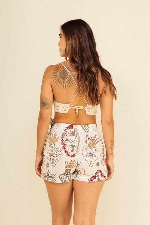 Minifalda Verano Corazones Marfil