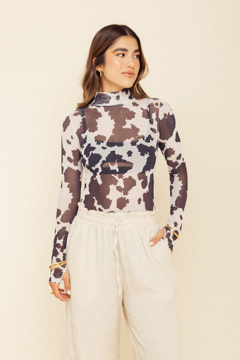 Top Mesh Cow Gris