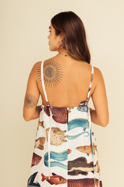 Vestido Tierra Peces Marfil