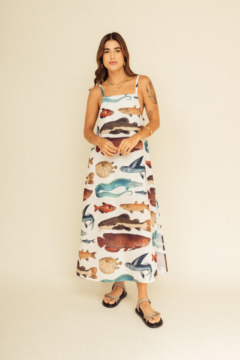 Vestido Tierra Peces Marfil