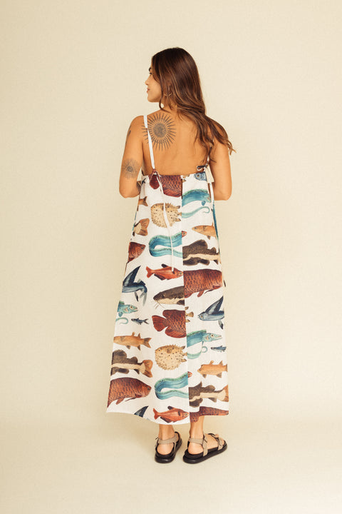 Vestido Tierra Peces Marfil