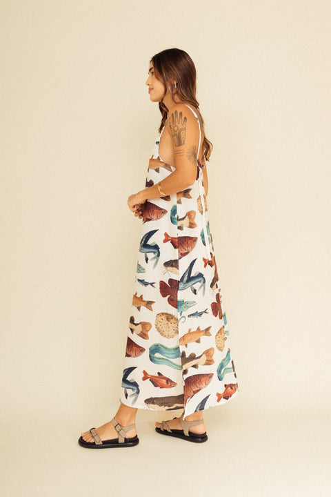 Vestido Tierra Peces Marfil