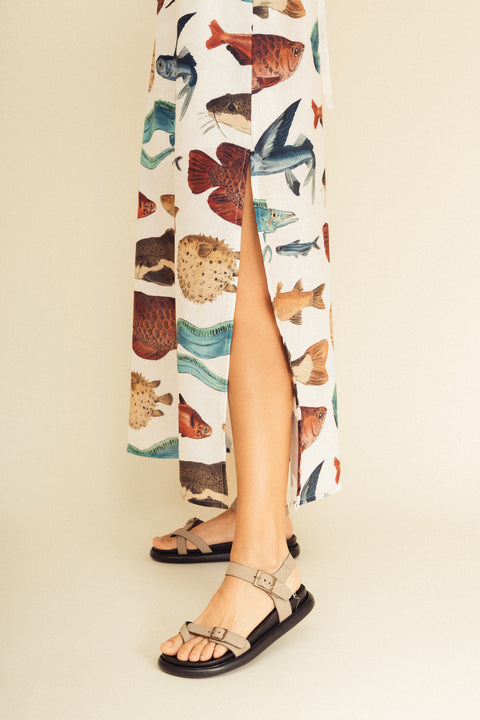 Vestido Tierra Peces Marfil