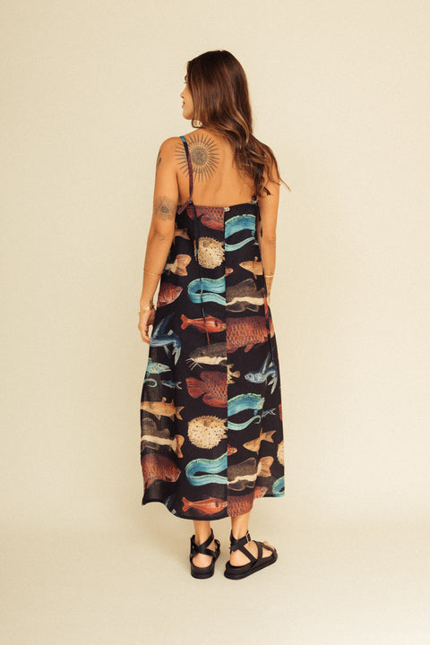 Vestido Tierra Peces Negro
