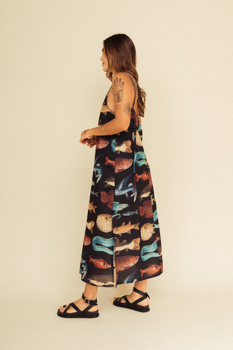 Vestido Tierra Peces Negro