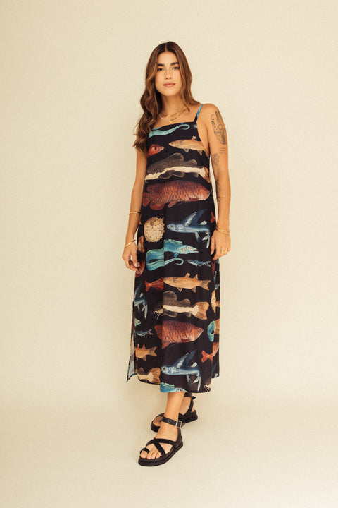 Vestido Tierra Peces Negro