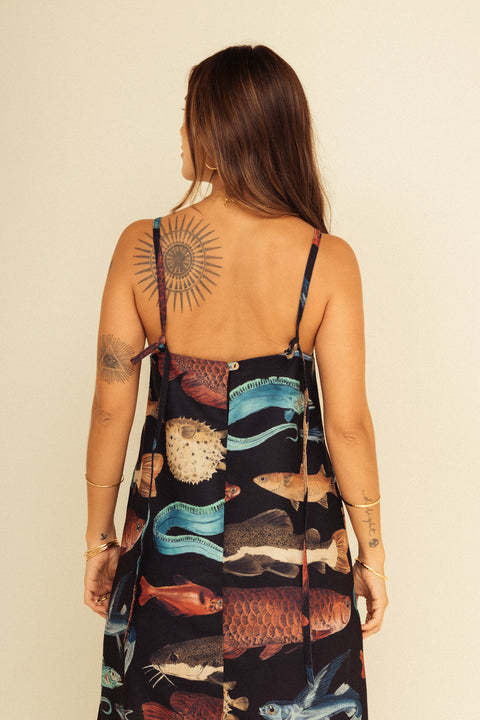 Vestido Tierra Peces Negro
